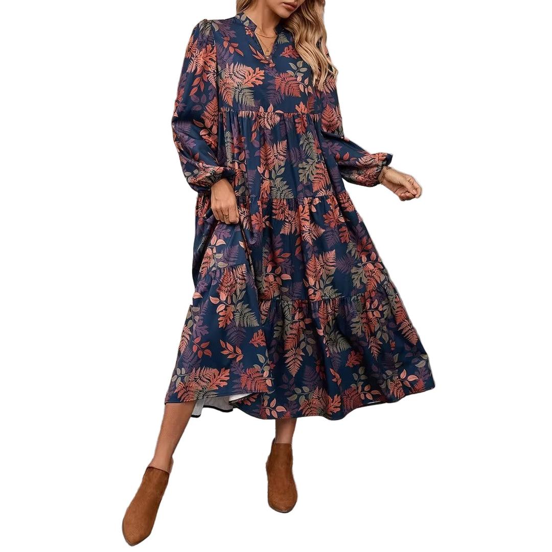 Women’s Leaf-Print Midi Dress
