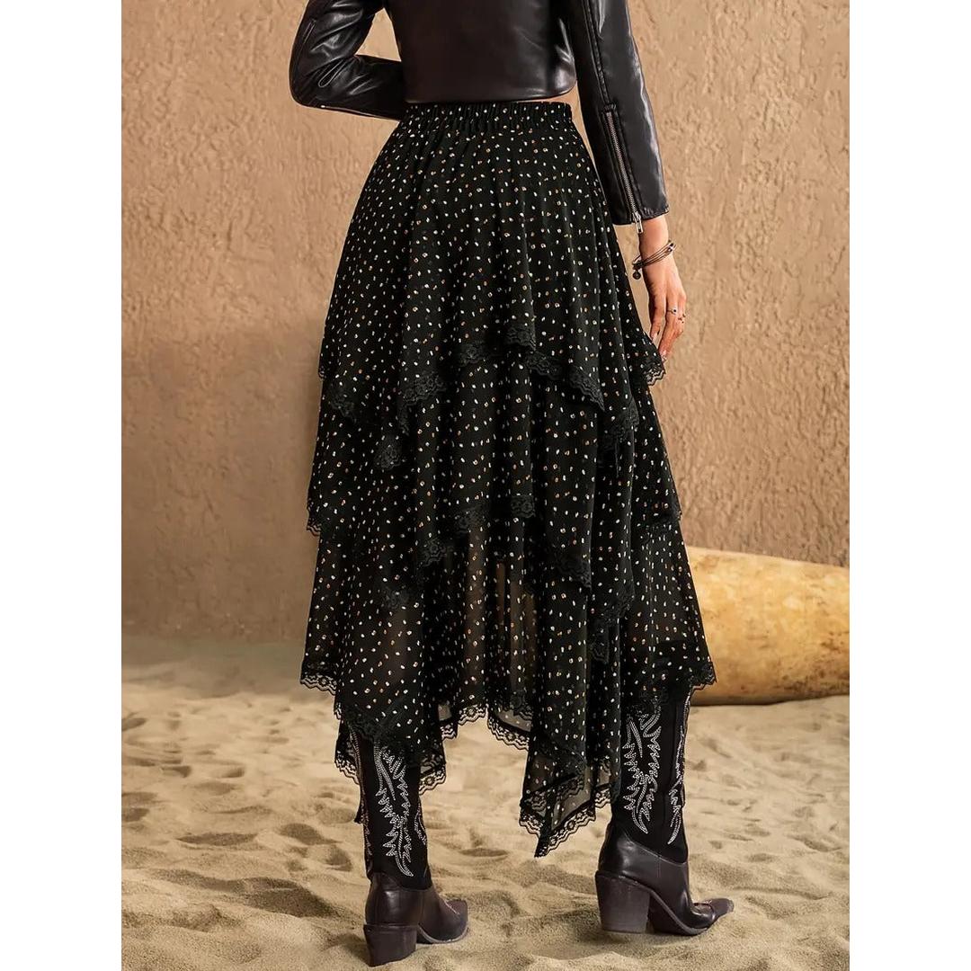 Women’s Tiered Midi Skirt with Lace Trim