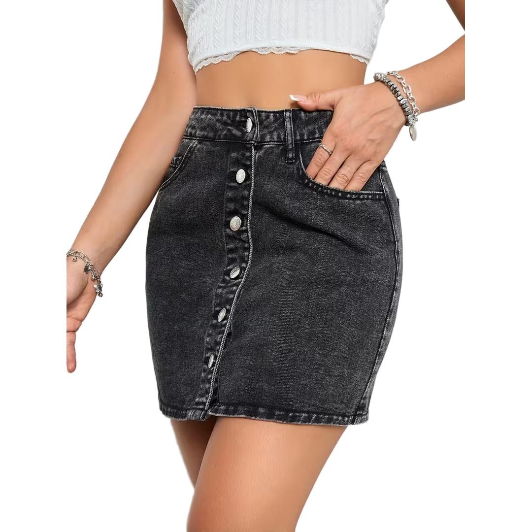Women’s Denim Mini Skirt with Front Button Fastening