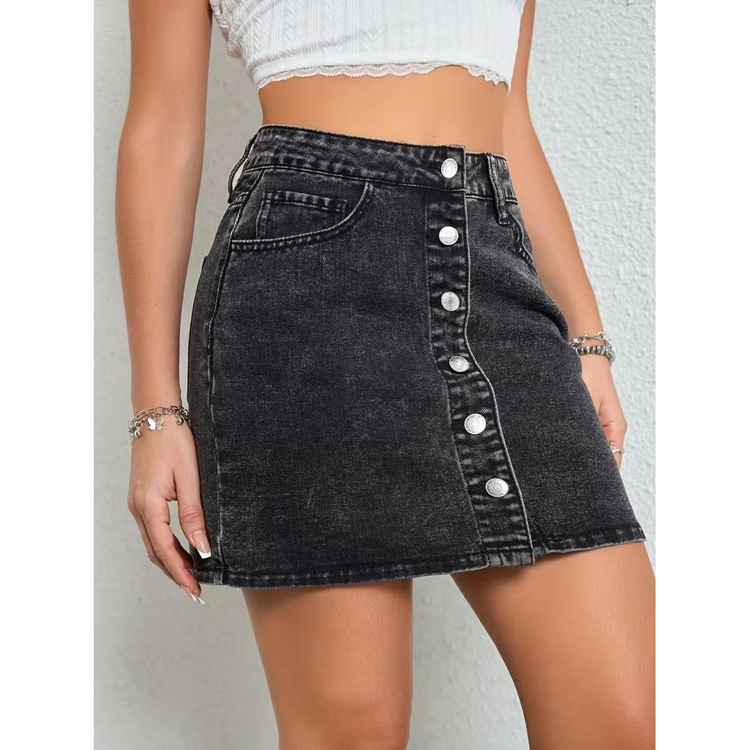 Women’s Denim Mini Skirt with Front Button Fastening