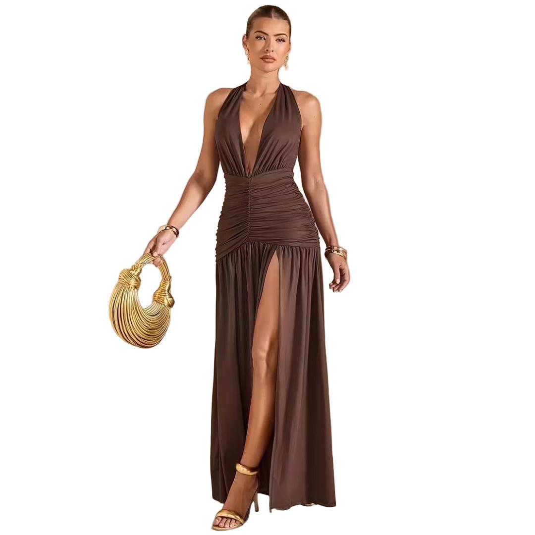 Women’s Halter Maxi Dress with Front Slit
