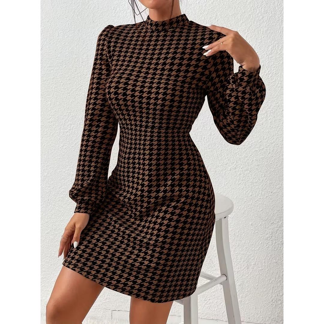 Women’s Long Sleeve Mini Dress with All Over Pattern