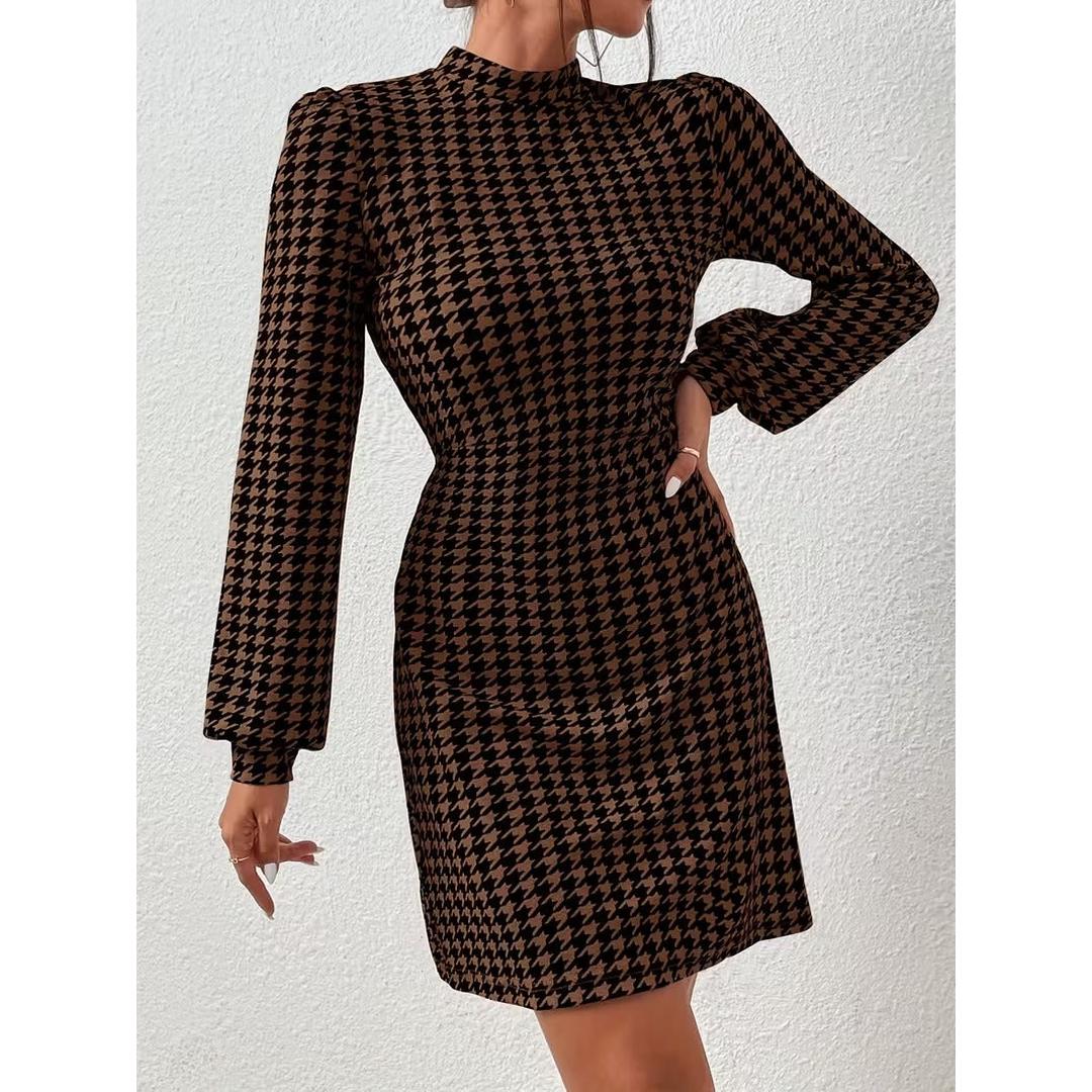 Women’s Long Sleeve Mini Dress with All Over Pattern