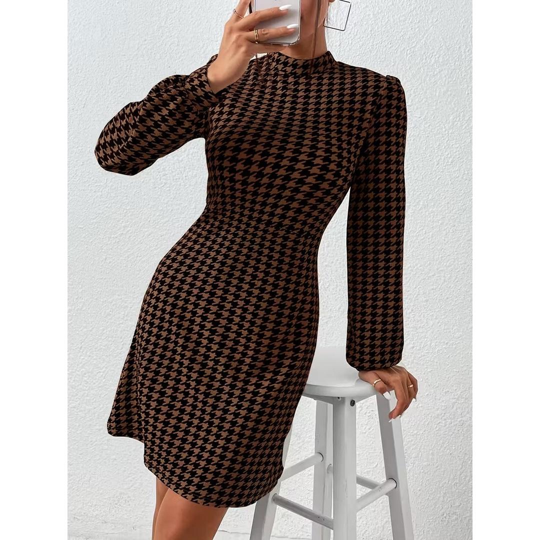 Women’s Long Sleeve Mini Dress with All Over Pattern