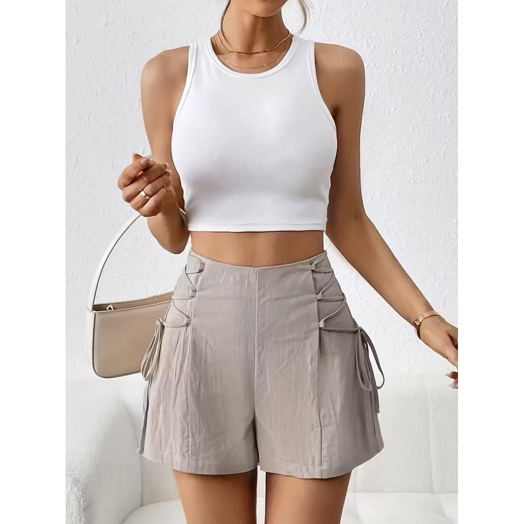 Women’s Side Tie Mini Shorts with Smooth Surface