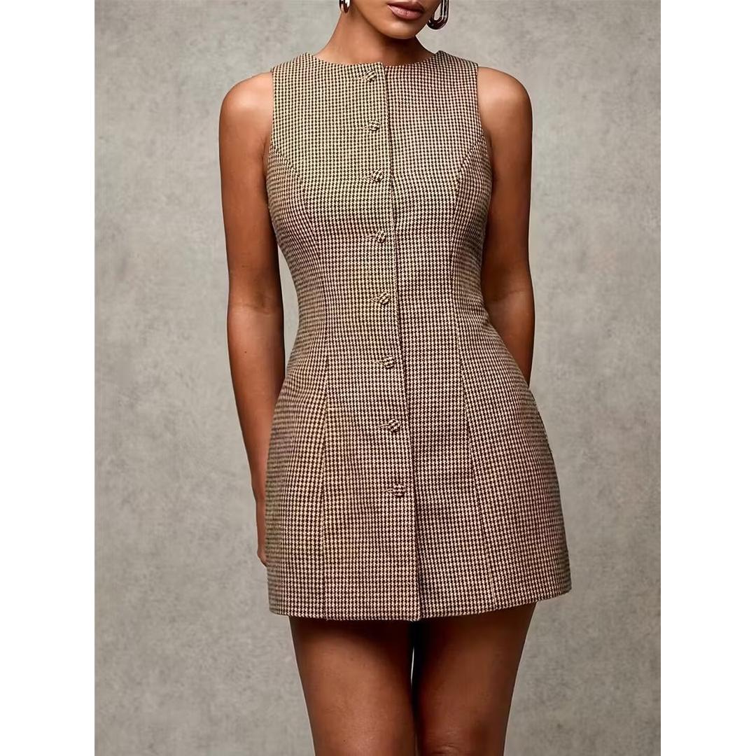 Women’s Sleeveless Mini Dress with Front Button Detail
