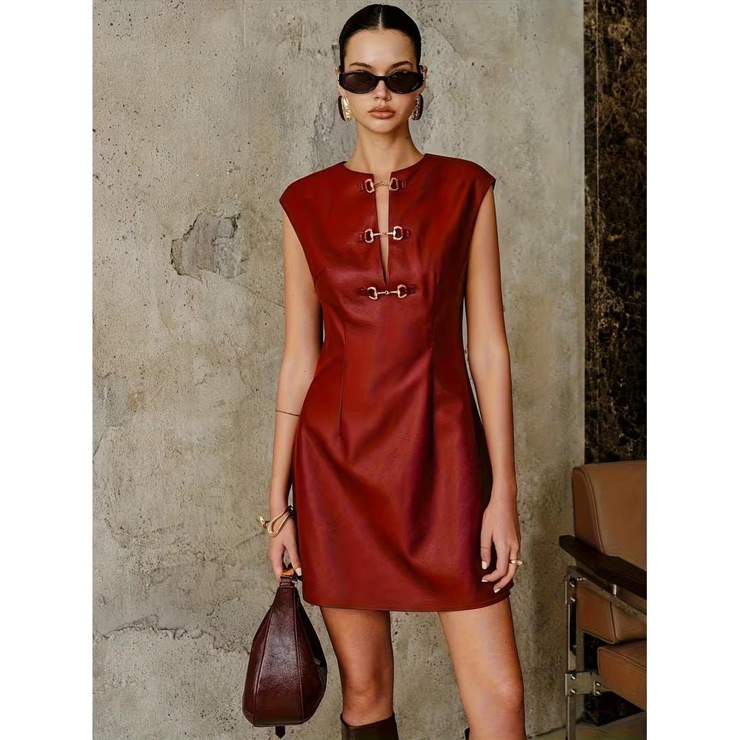Women’s Sleeveless Mini Dress with Front Fastenings
