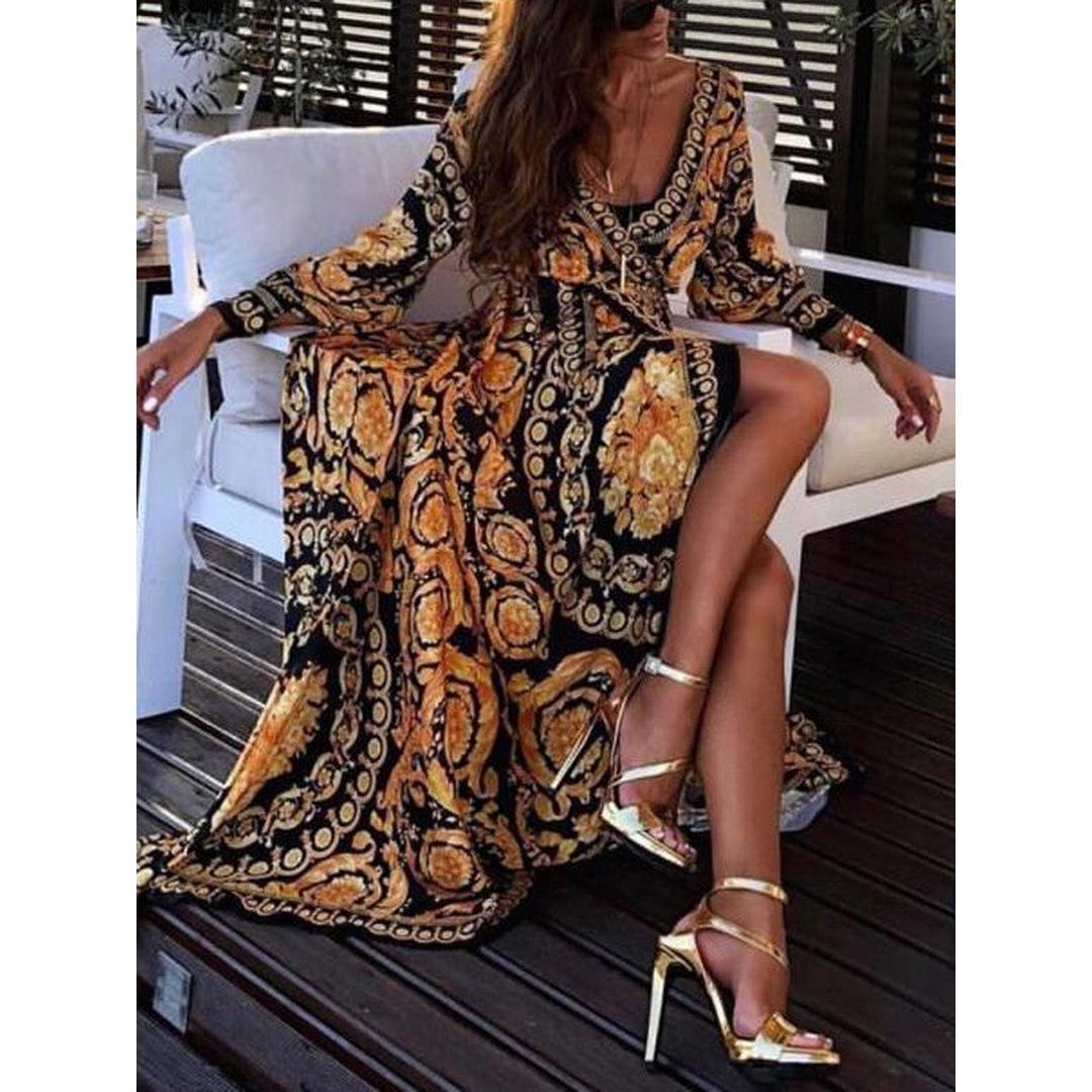 Hannah | Women’s Bohemian Print Maxi Dress with V-Neck