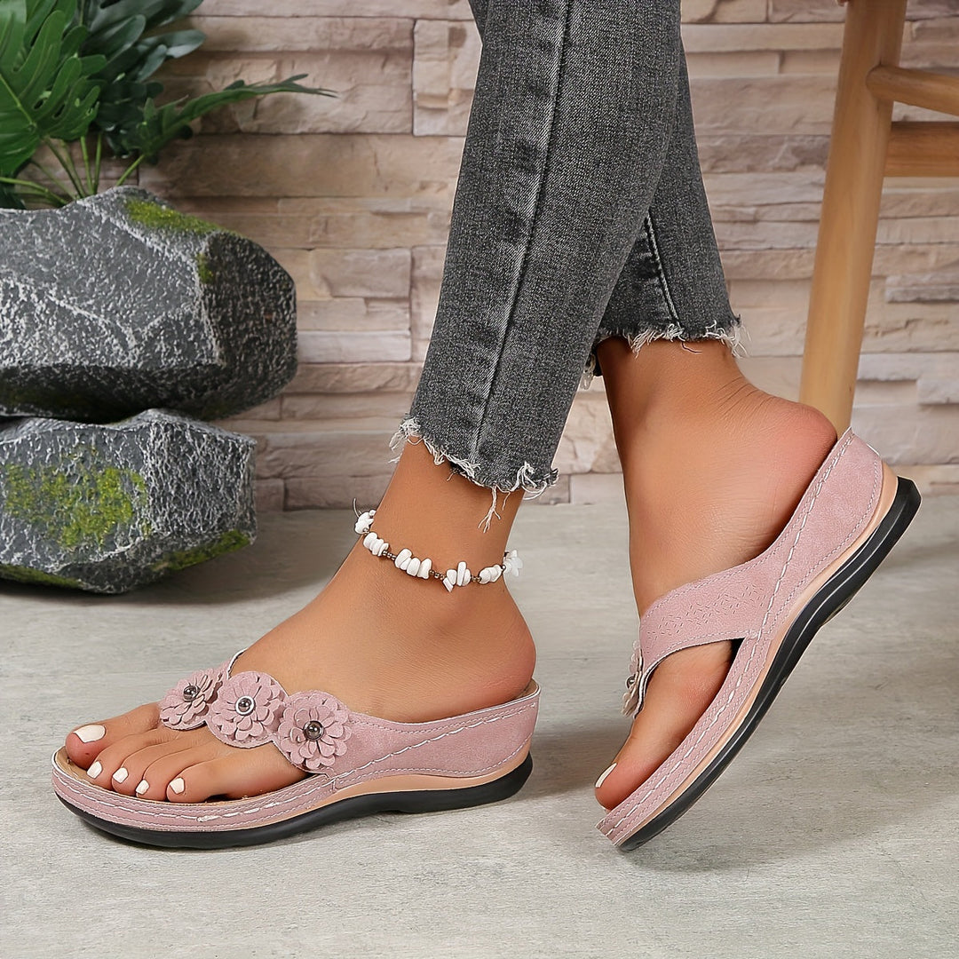Brooke | Women’s Toe-Post Sandals with Floral Appliqué