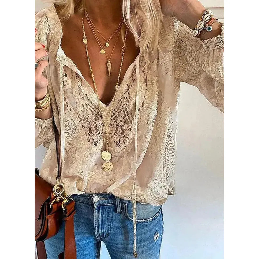 Sienna | Women’s Lace Blouse with Split Neckline
