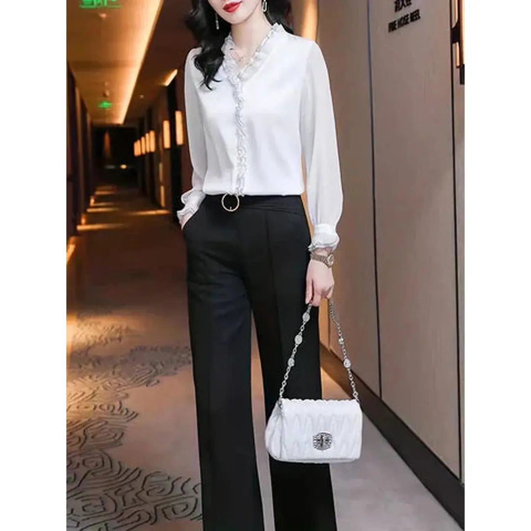 Valerie | Women’s Long Sleeve Blouse with Ruffle Trim