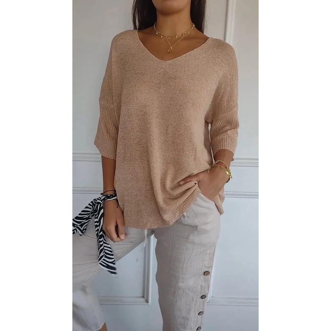 Emily | Women’s V-Neck Knit Top with Three-Quarter Sleeves