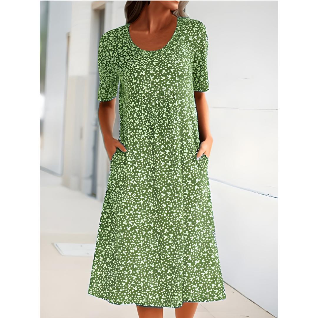 Willow | Women’s Printed Midi Dress with Side Pockets
