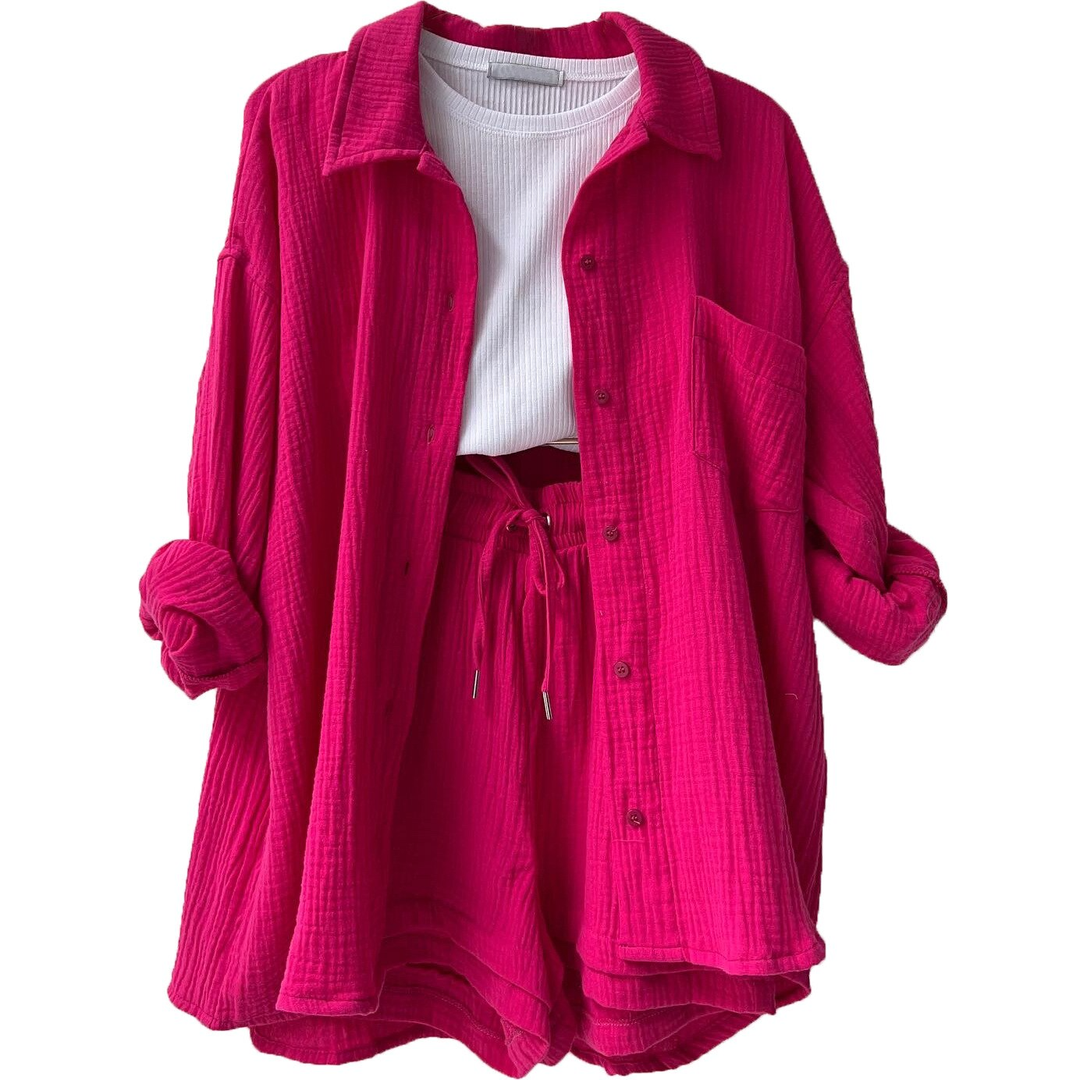 Elara | Button Shirt and Drawstring Shorts Set