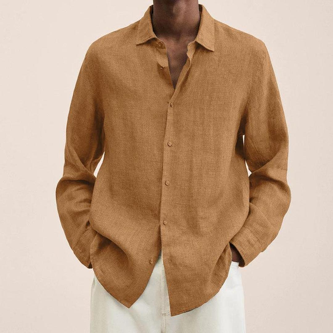 Luca | Men’s Linen Blend Long Sleeve Shirt with Classic Collar