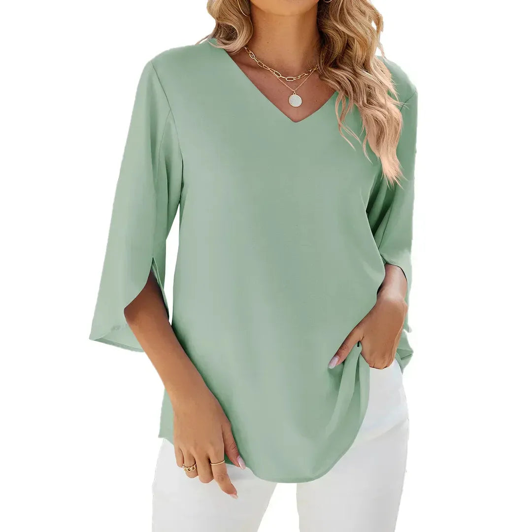 Hannah | Women’s V-Neck Blouse with Three-Quarter Sleeves