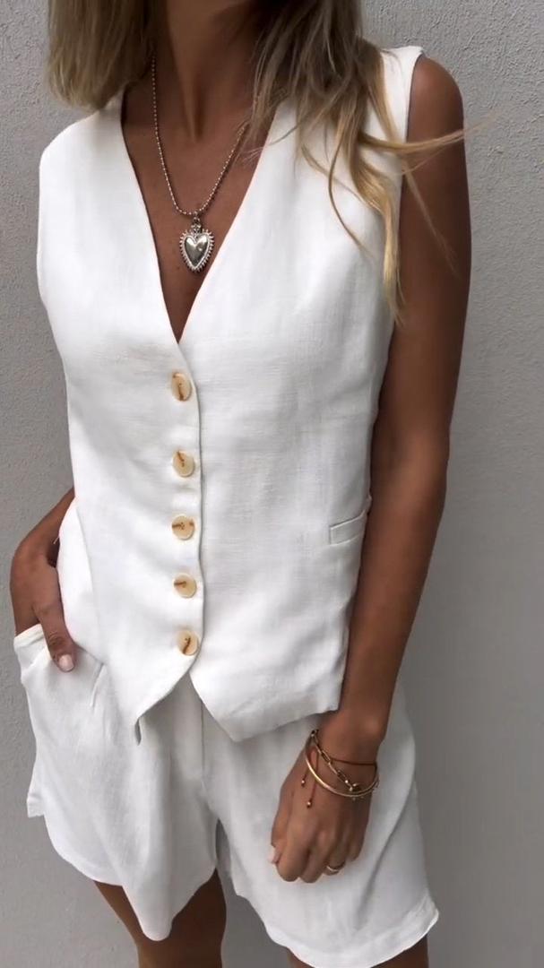 Calira | Women’s Button Vest and High-Waist Shorts Set