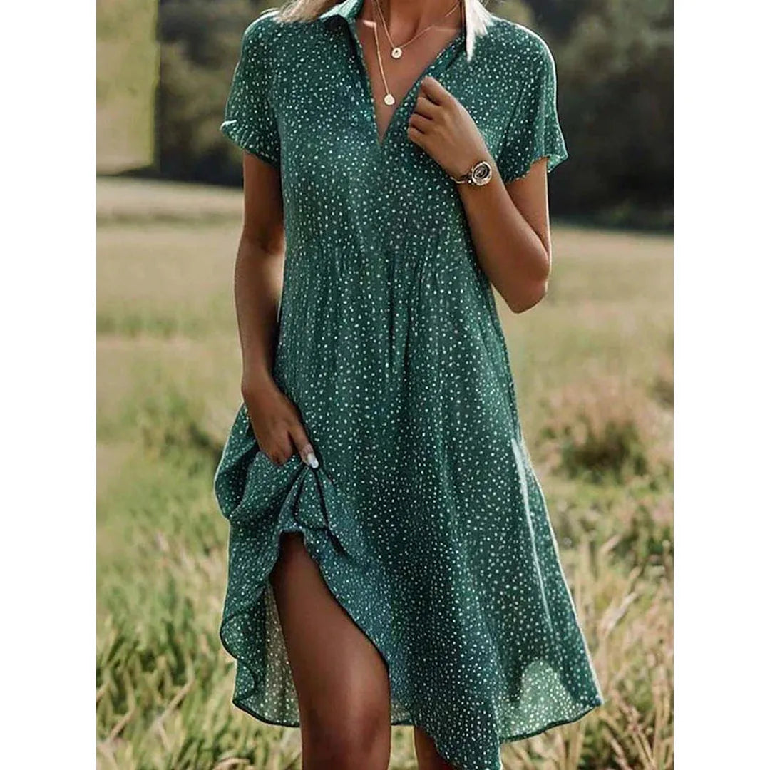 Hannah | Women’s Short Sleeve Button-Front Midi Shirt Dress
