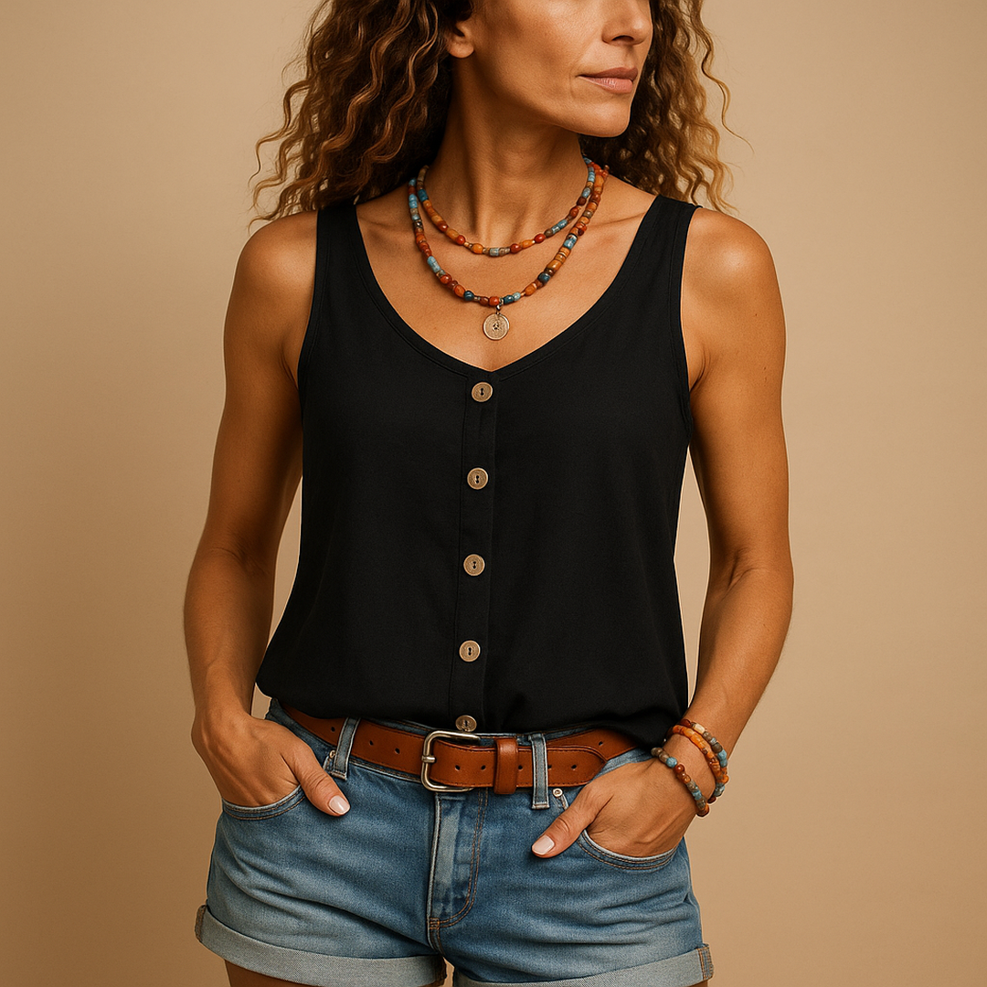 Willow | Women’s Sleeveless V-Neck Top with Button Front