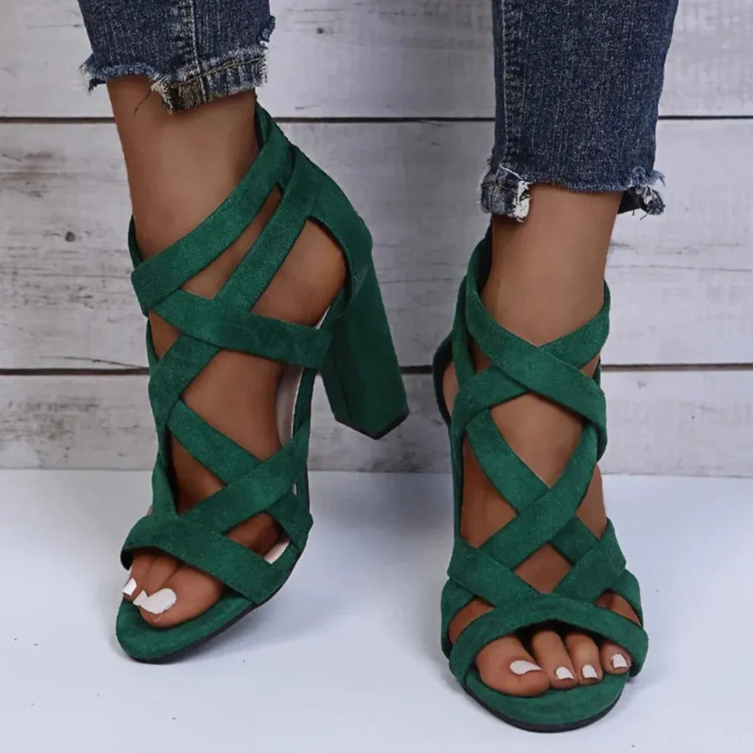 Avery | Women’s Block Heel Sandals with Cross Straps