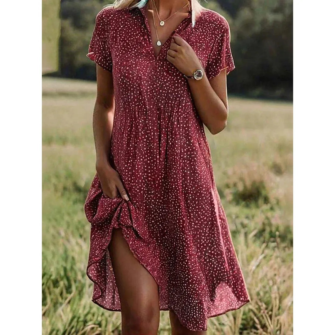 Hannah | Women’s Short Sleeve Button-Front Midi Shirt Dress