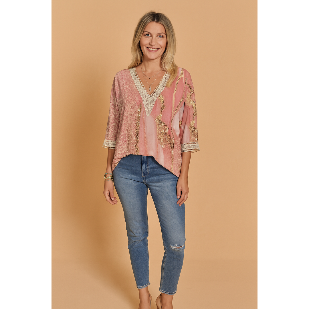 Natalie | Women’s V-Neck Blouse with Subtle Pattern