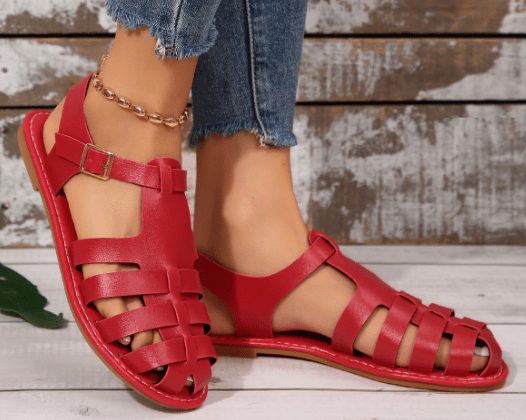 Lily | Women's Cage Design Flat Sandals with Buckle Strap