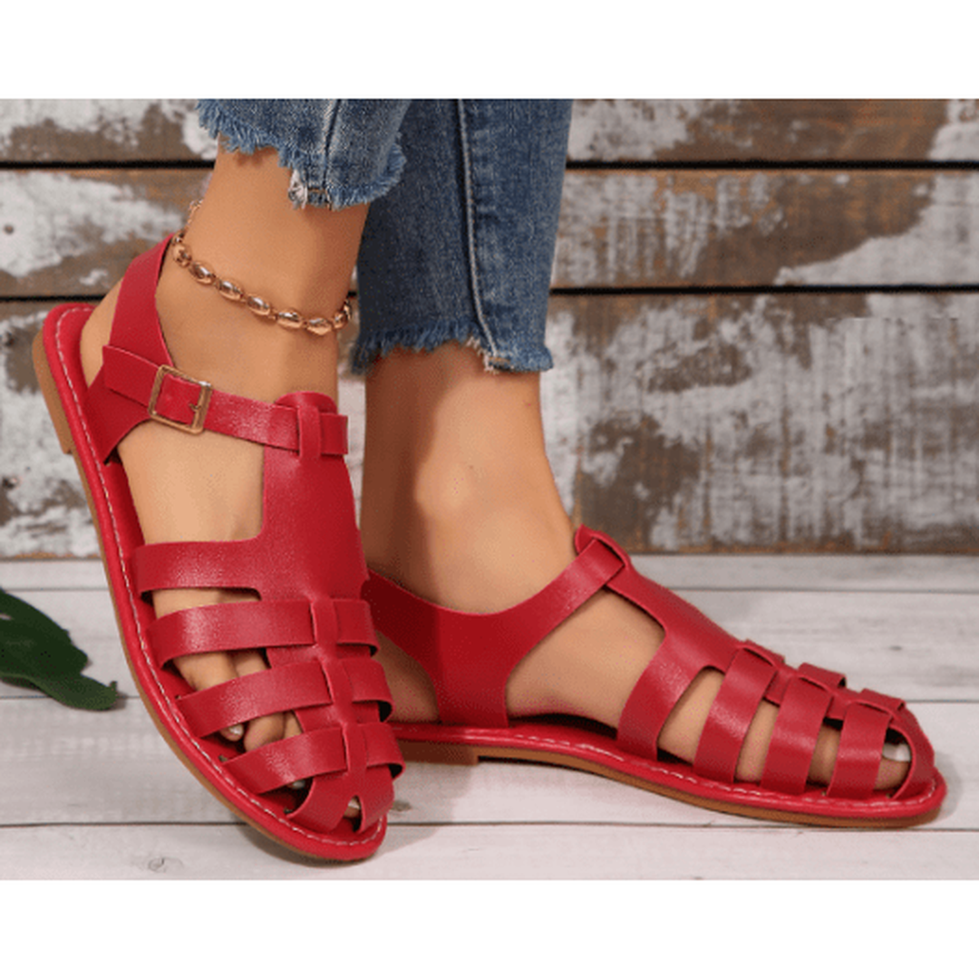 Lily | Women's Cage Design Flat Sandals with Buckle Strap