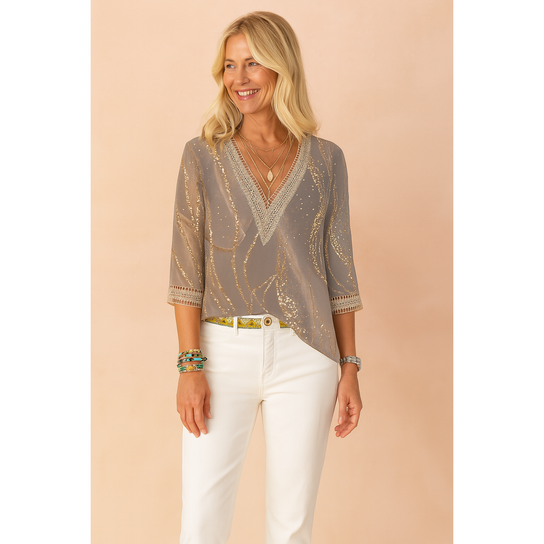 Natalie | Women’s V-Neck Blouse with Subtle Pattern