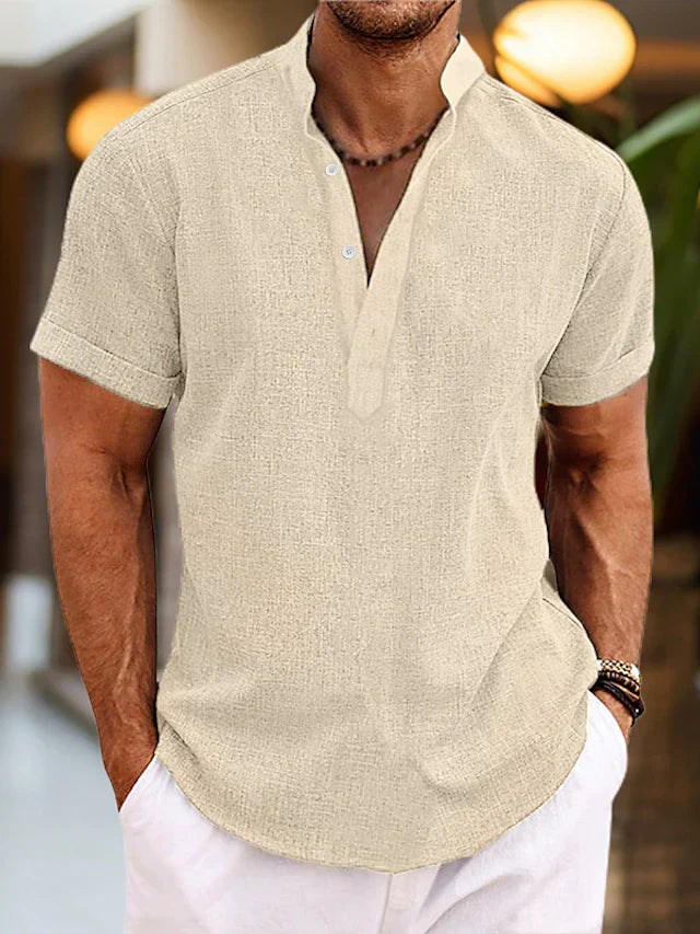 Caleb | Men’s Linen Shirt with Henley Collar