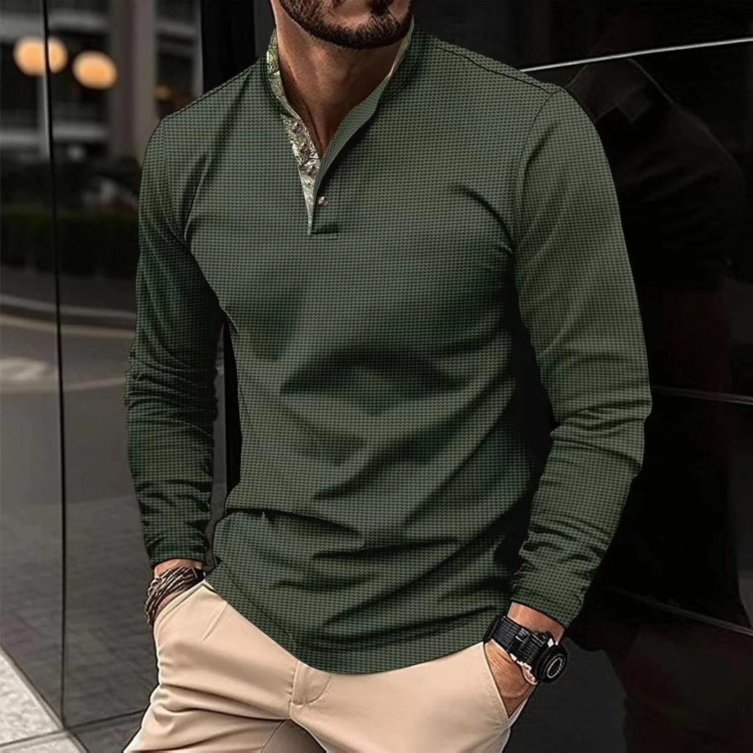 Evan | Men’s Long Sleeve Polo Shirt with Contrast Collar