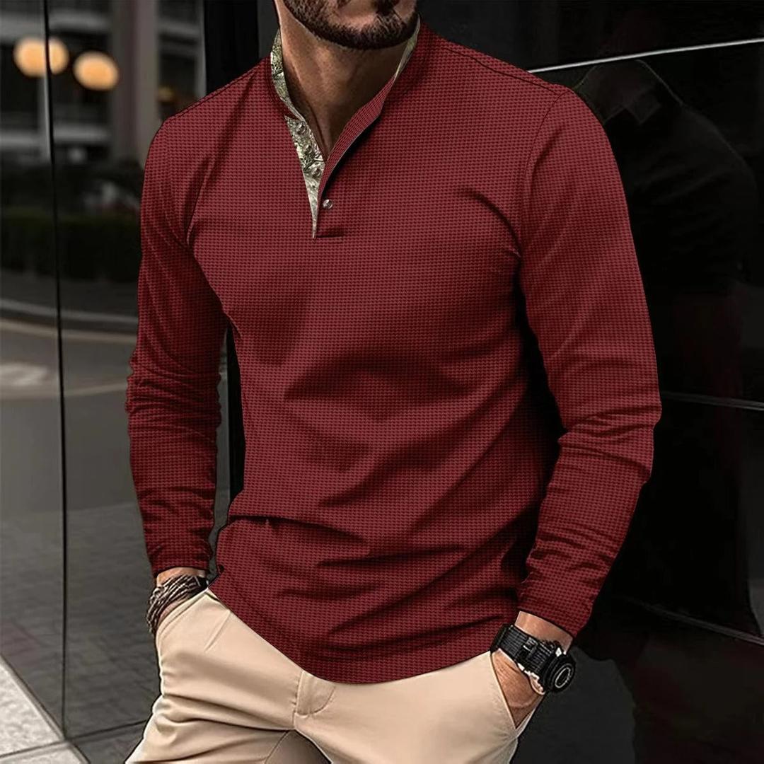 Evan | Men’s Long Sleeve Polo Shirt with Contrast Collar