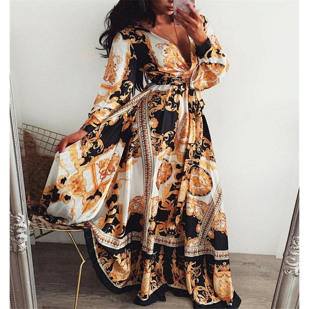 Hannah | Women’s Bohemian Print Maxi Dress with V-Neck