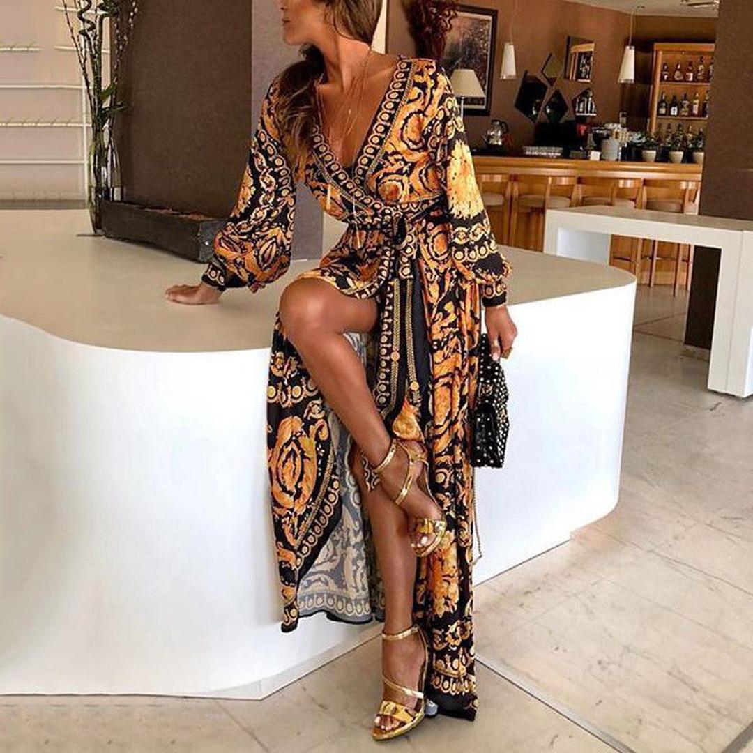 Hannah | Women’s Bohemian Print Maxi Dress with V-Neck