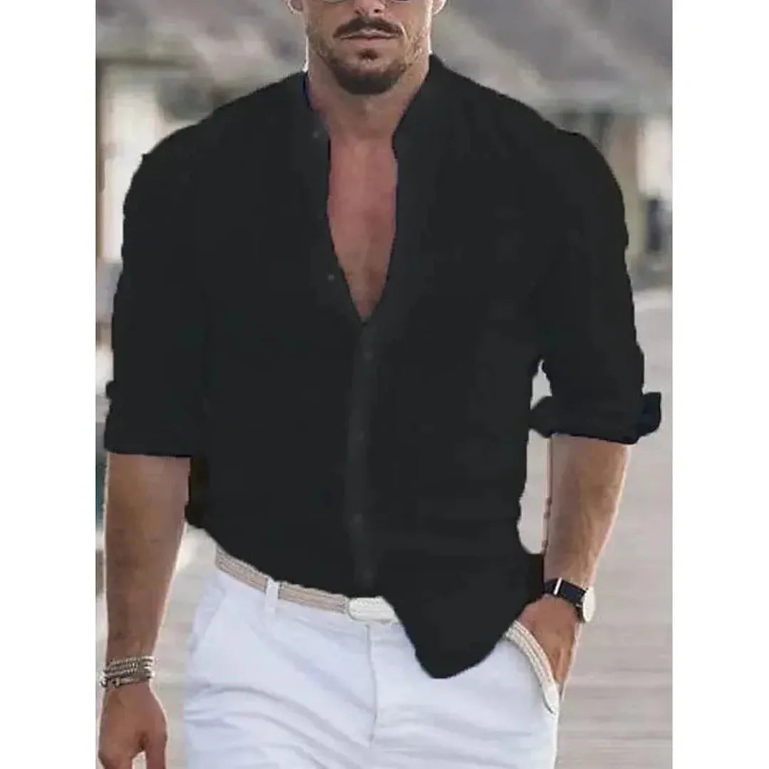Aaron | Men’s Mandarin Collar Button-Up Shirt