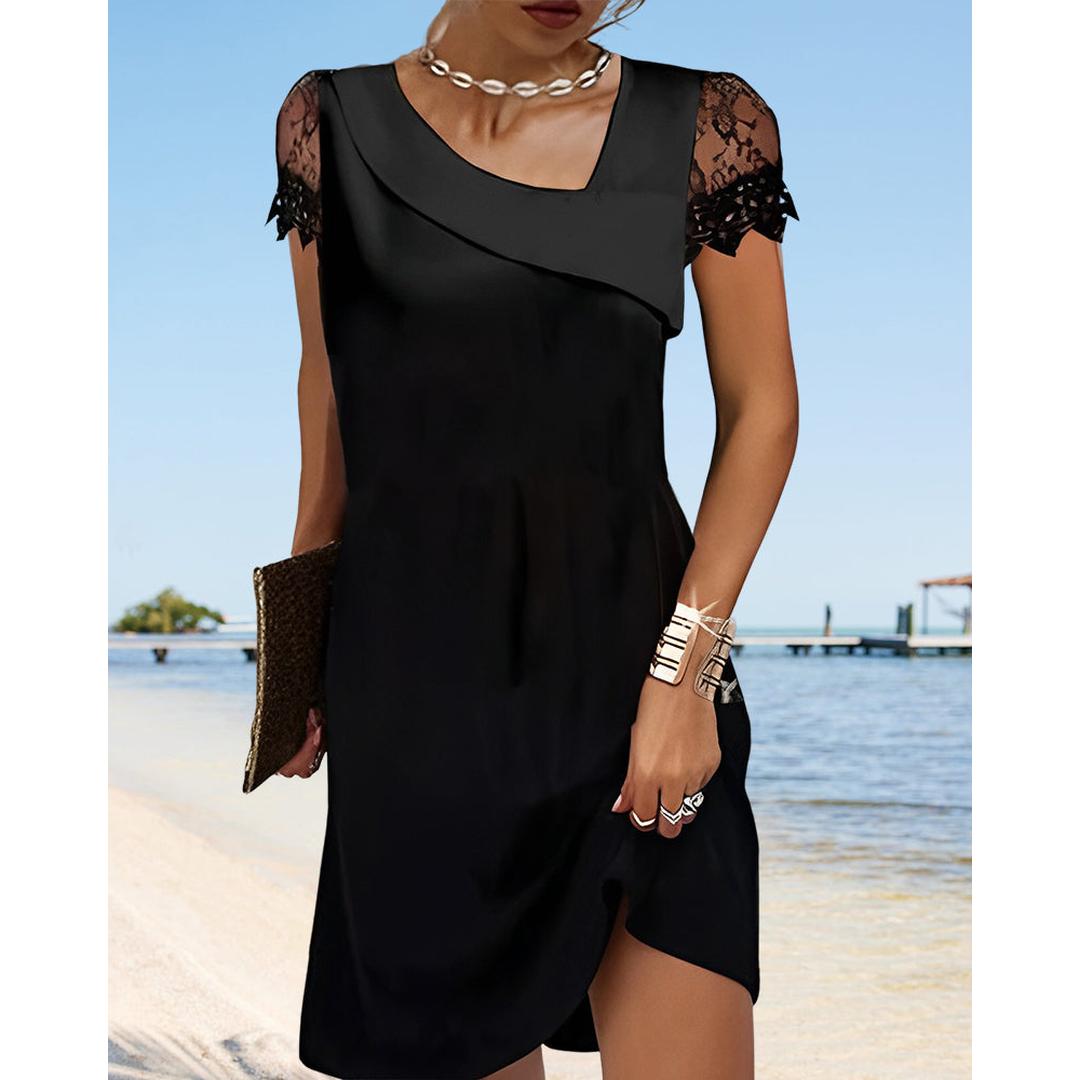 Audrey | Women’s Short Sleeve Dress with Lace Panels