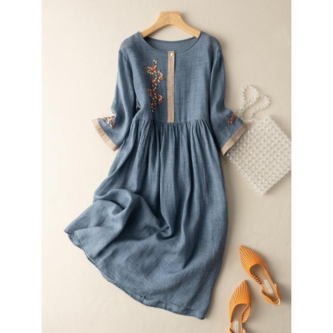 Lily | Women’s Embroidered Linen Midi Dress