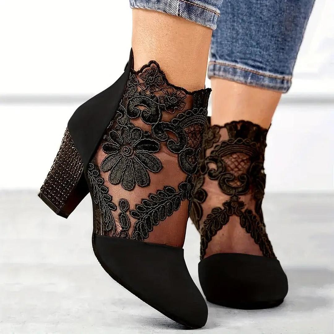 Madeline | Women’s Lace Panel Block Heel Shoes