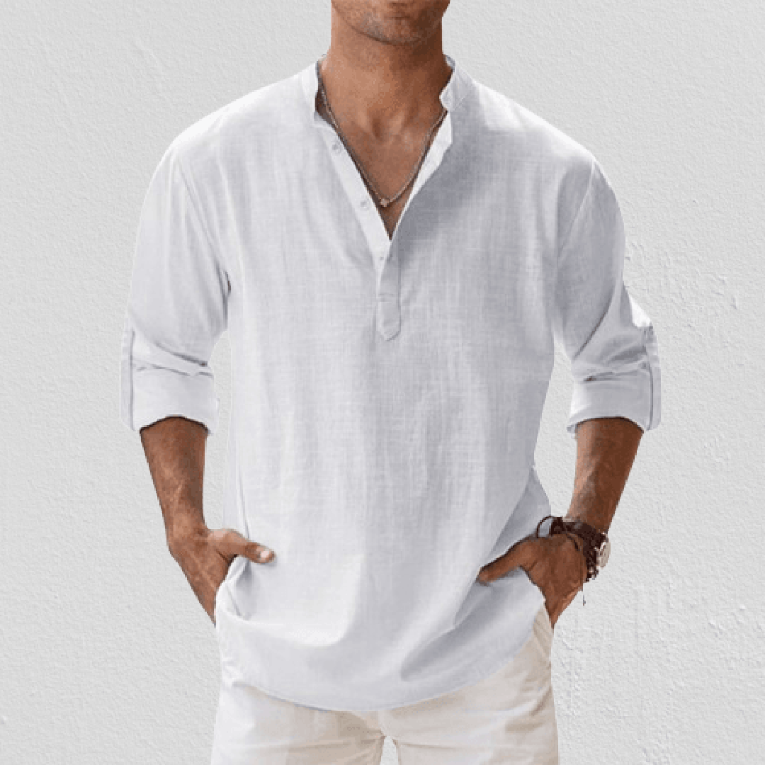 Isaac | Men’s Linen Blend Henley Shirt with Button Placket