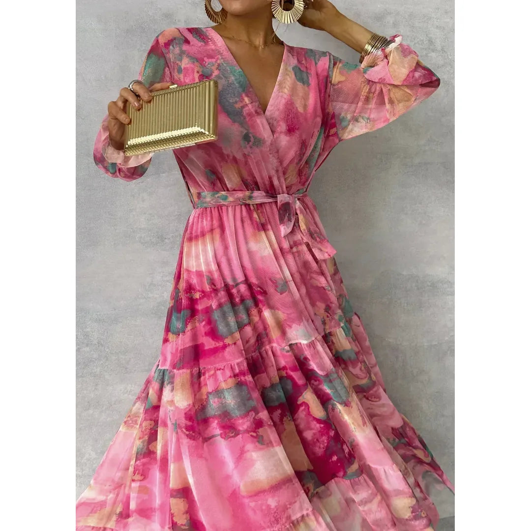 Amelia | Women’s Floral Print Long Sleeve Wrap Maxi Dress