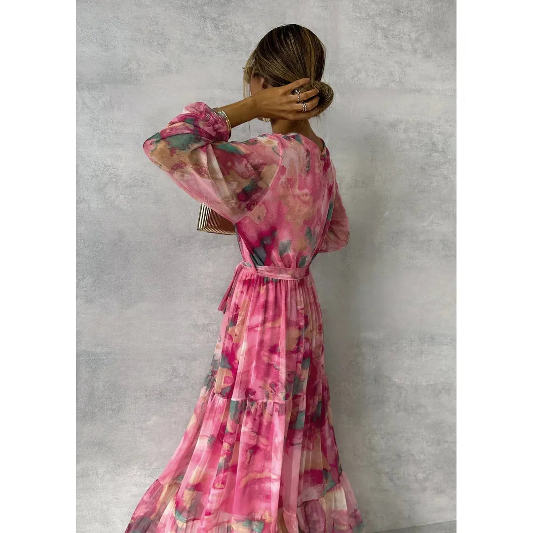 Amelia | Women’s Floral Print Long Sleeve Wrap Maxi Dress