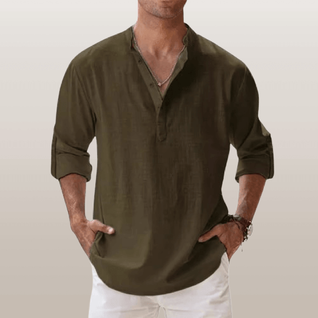 Isaac | Men’s Linen Blend Henley Shirt with Button Placket