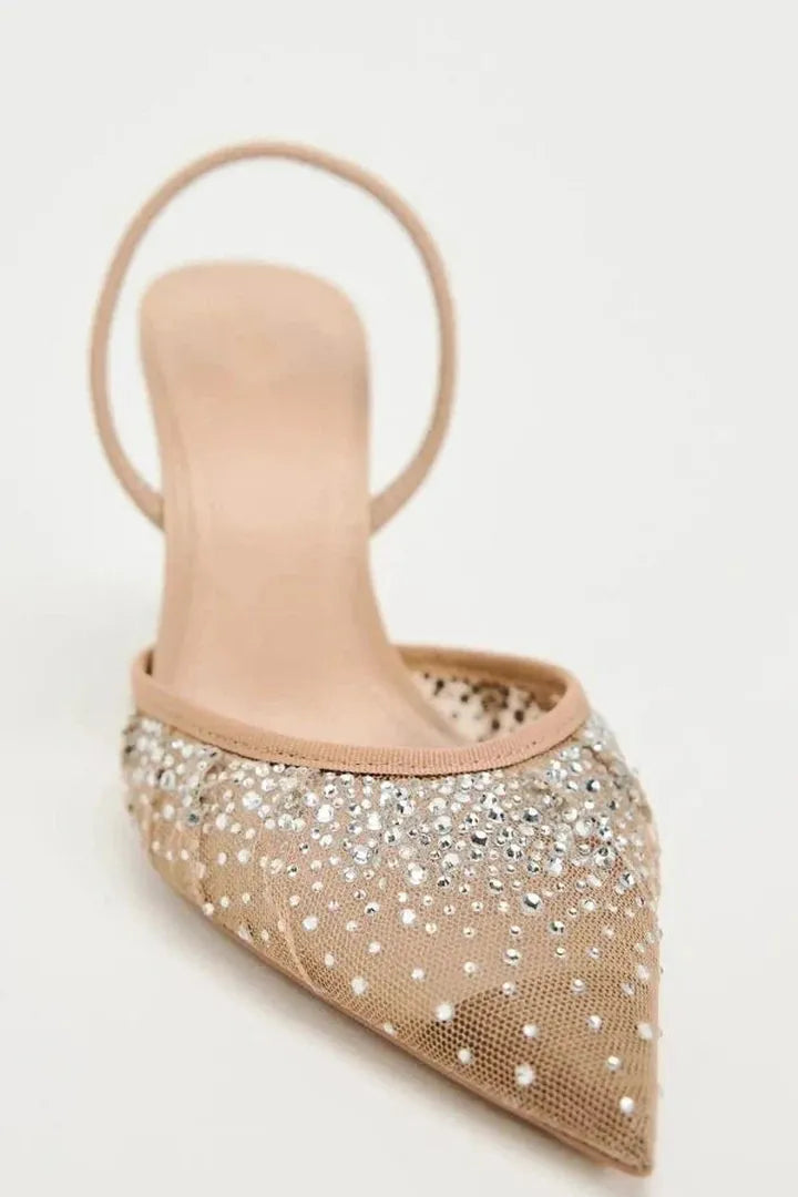 Bella | Pointed Toe Slingback Heels with Crystal Detail