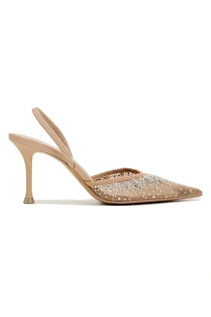 Bella | Pointed Toe Slingback Heels with Crystal Detail