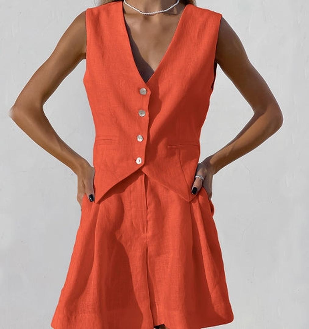 Calira | Women’s Button Vest and High-Waist Shorts Set