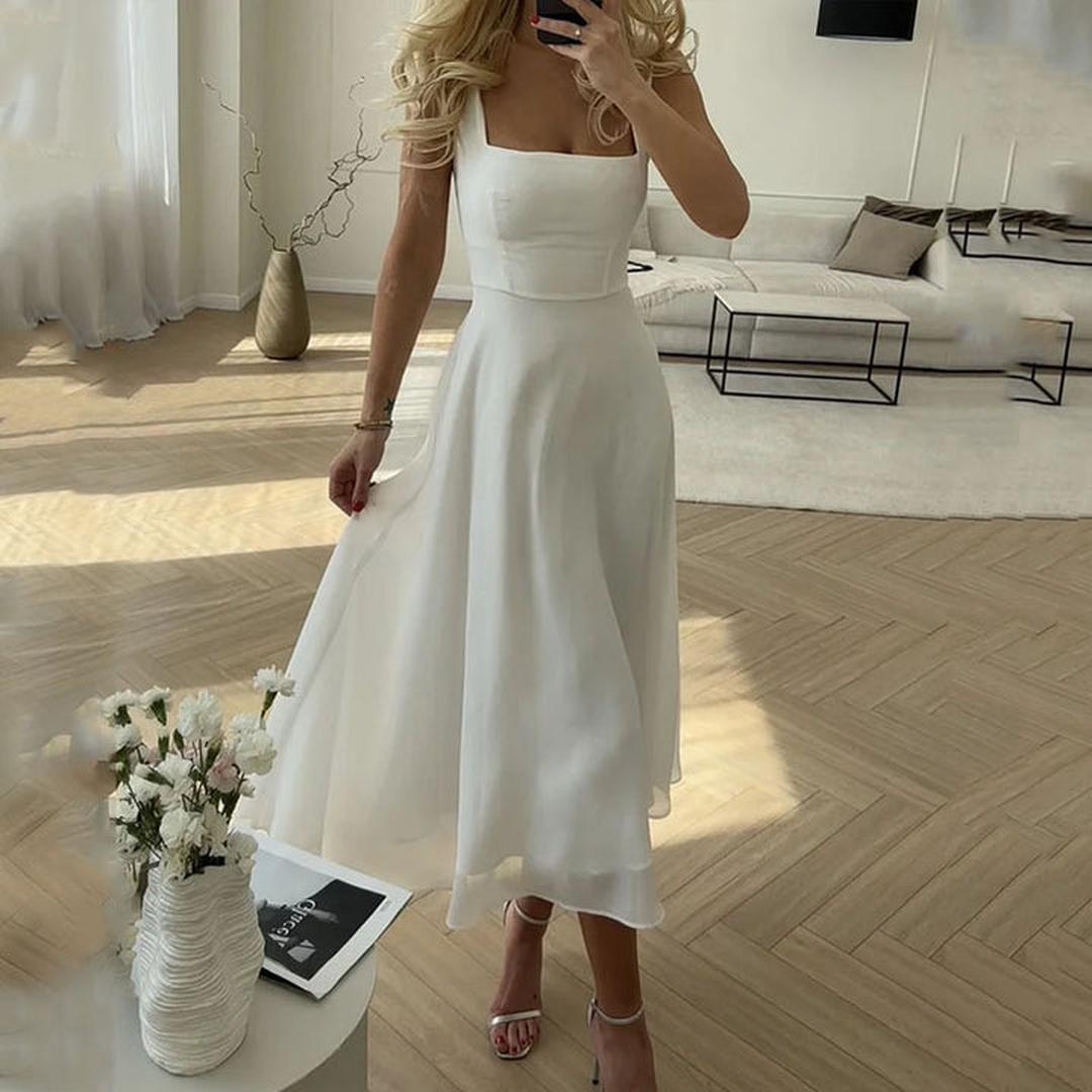 Olivia | Women’s Sleeveless Midi Dress with Square Neckline