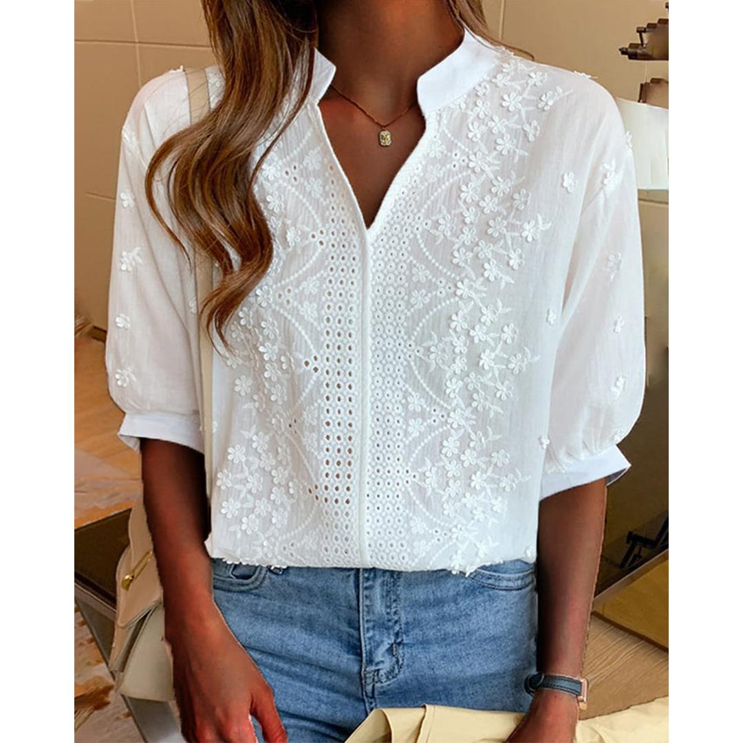 Mila | Women’s V-Neck Blouse with Puff Sleeves