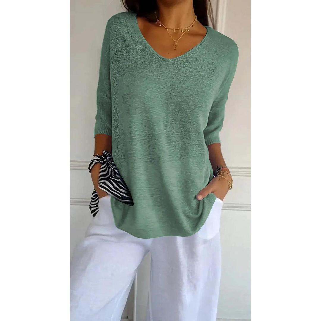 Emily | Women’s V-Neck Knit Top with Three-Quarter Sleeves