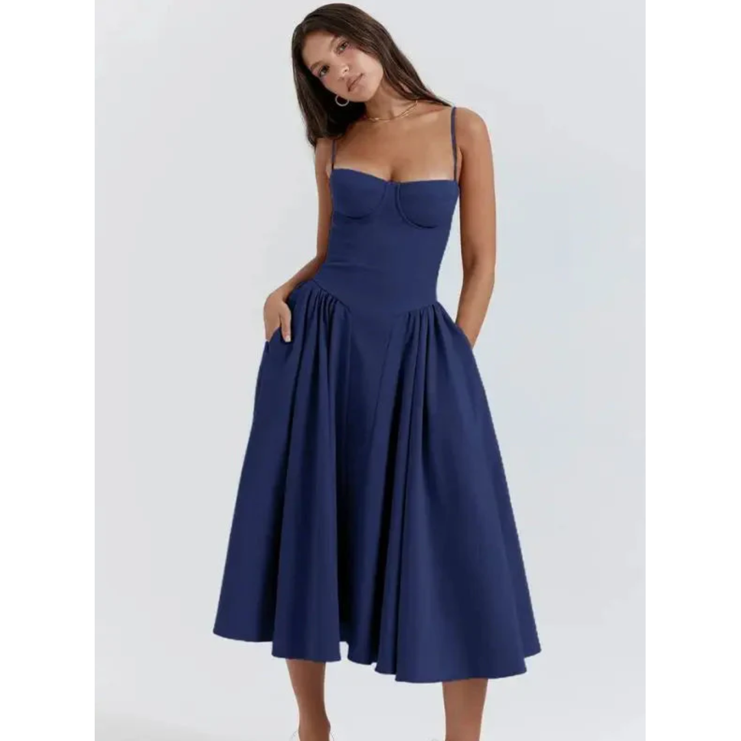 Sophie | Women’s Sleeveless Midi Dress with Fitted Bodice