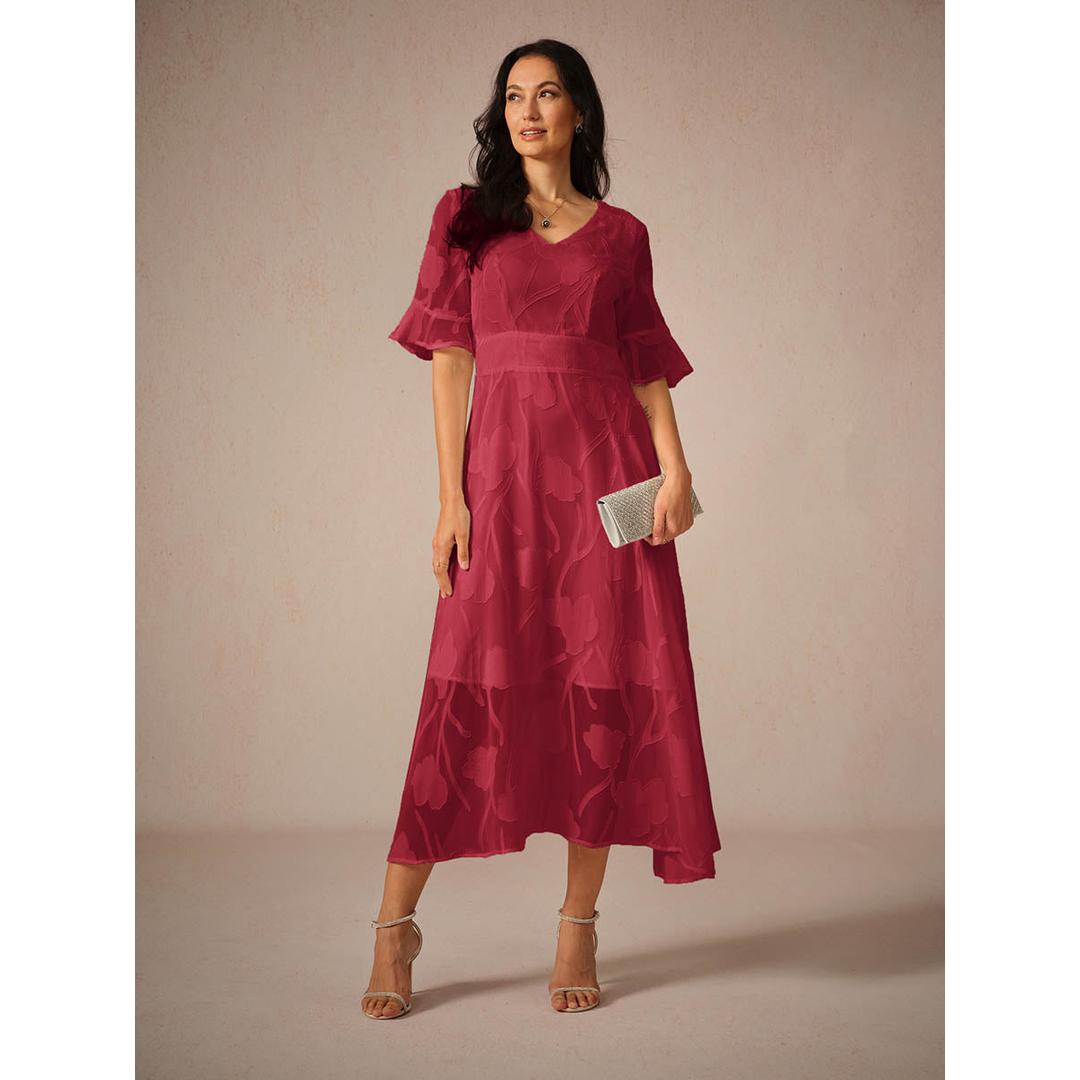 Beatrice | Women’s Midi Dress with Flutter Sleeves and Lace Detail